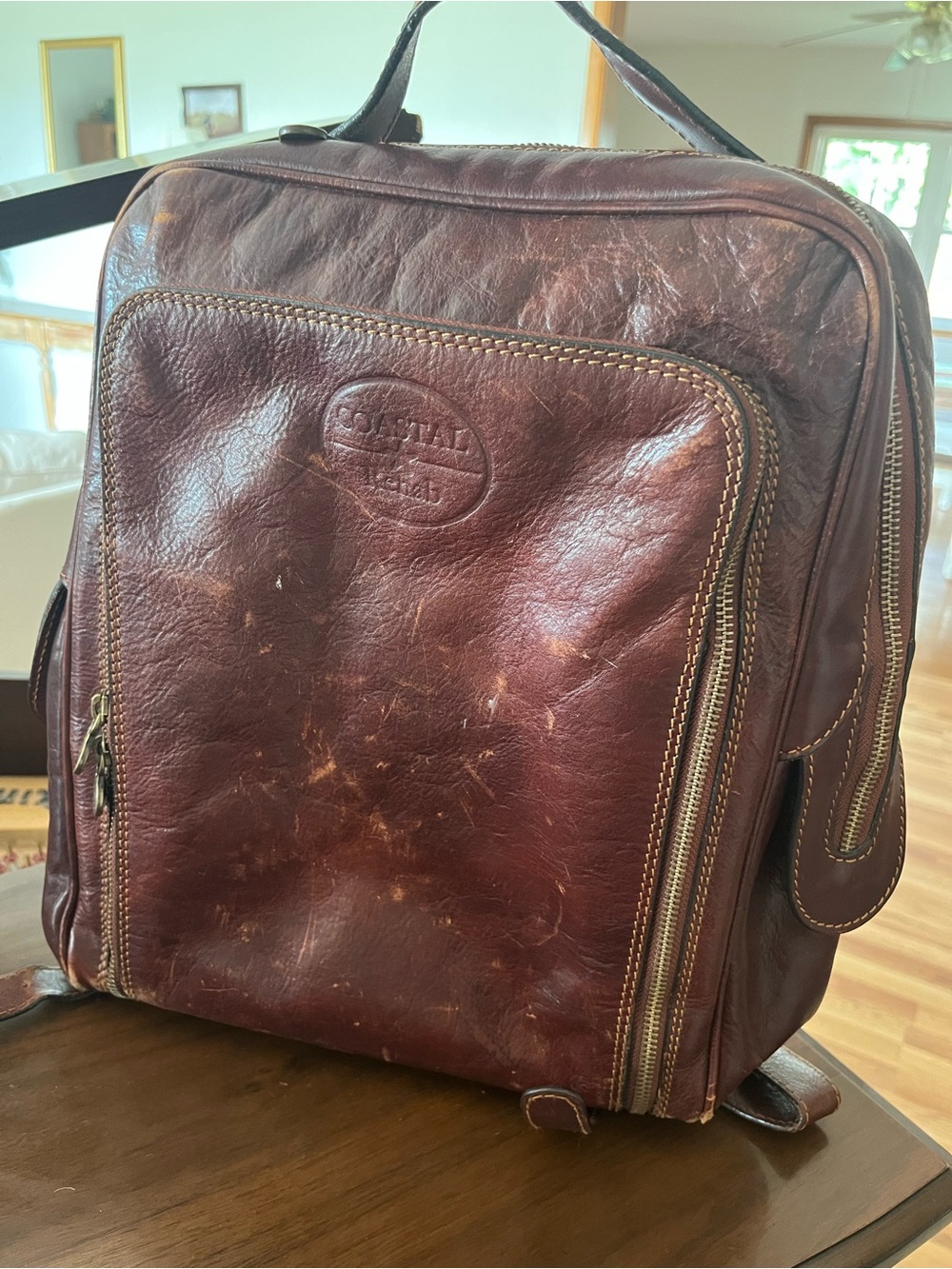 Floto Genuine Leather Brown Backpack with Front Zip Pocket